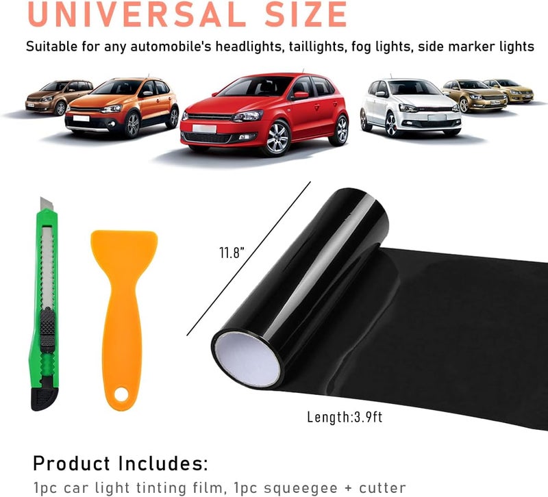 KVAEY Car Light Tint Film, 12×48 Inch Tint Vinyl Wrap Film Roll with Squeegee and Cutter, Self-Adhesive Film Sticker for Car Headlights Tail Lights Fog Lights, Car Accessories - Image 2